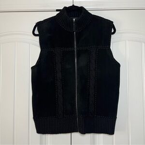 Vintage Black Suede Leather Zip Up Sleeveless Vest Size Large Western 90s Y2K